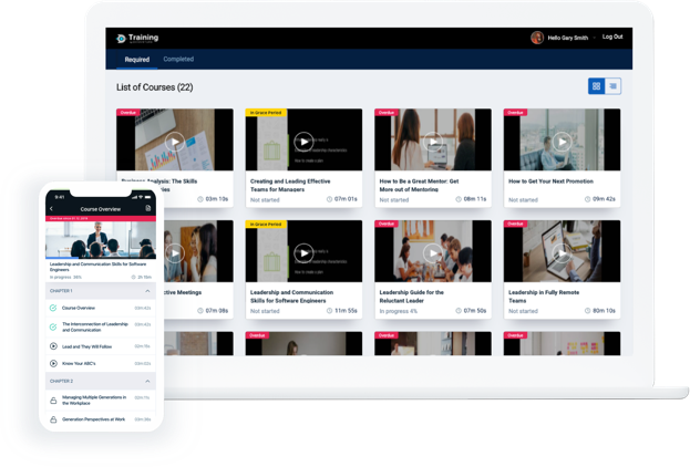 Mobile and web friendly deventure training course list on mobile and web